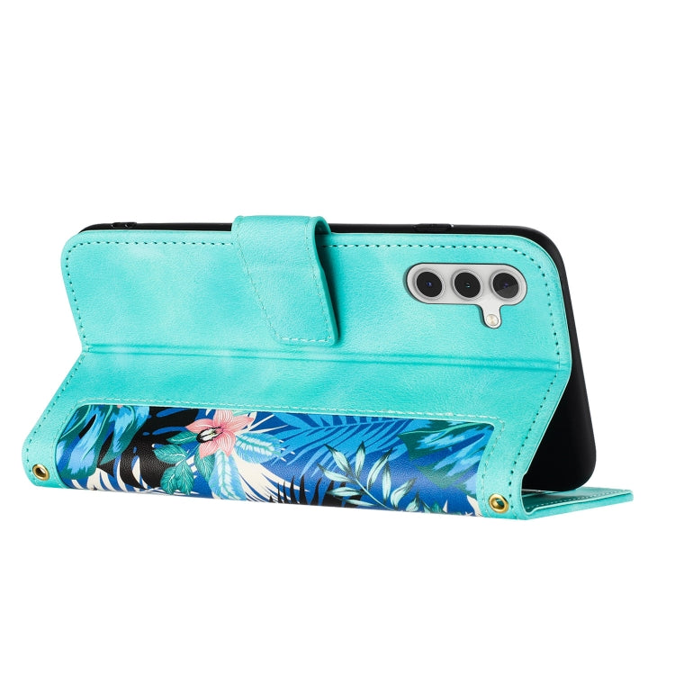For Samsung Galaxy S25+ 5G Floral Pattern Leather Phone Case with Lanyard(Green) by buy2fix