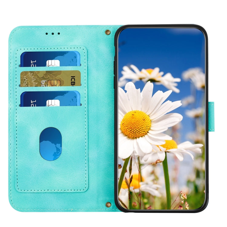 For Samsung Galaxy S25+ 5G Floral Pattern Leather Phone Case with Lanyard(Green) by buy2fix