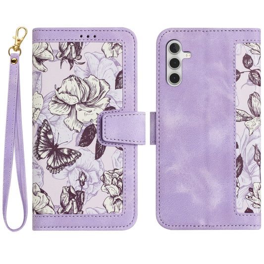For Samsung Galaxy S25+ 5G Floral Pattern Leather Phone Case with Lanyard(Light Purple) by buy2fix