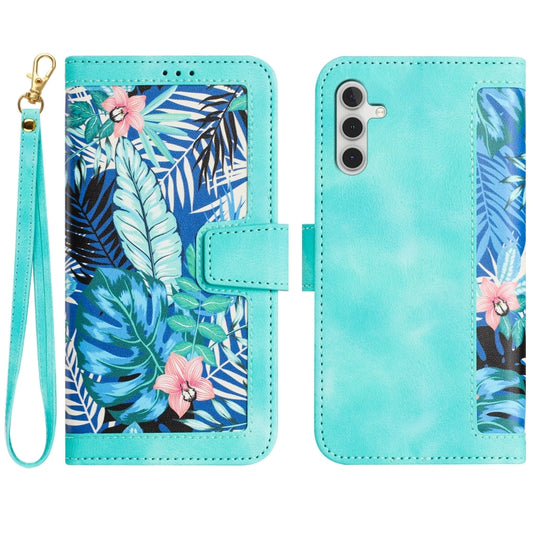 For Samsung Galaxy S25 5G Floral Pattern Leather Phone Case with Lanyard(Green) by buy2fix
