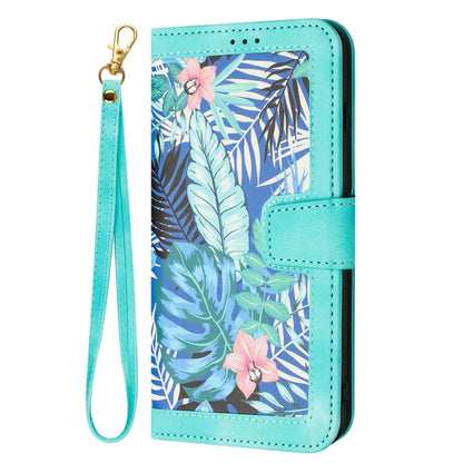 For Samsung Galaxy S25 5G Floral Pattern Leather Phone Case with Lanyard(Green) by buy2fix