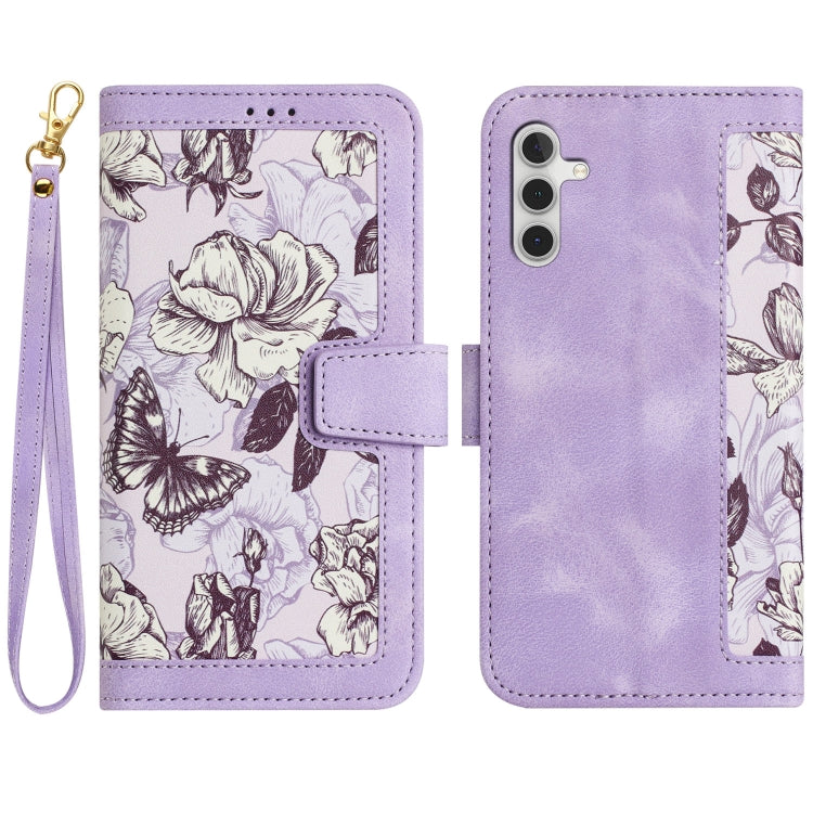 For Samsung Galaxy S25 5G Floral Pattern Leather Phone Case with Lanyard(Light Purple) by buy2fix