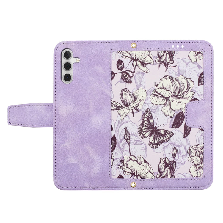 For Samsung Galaxy S25 5G Floral Pattern Leather Phone Case with Lanyard(Light Purple) by buy2fix