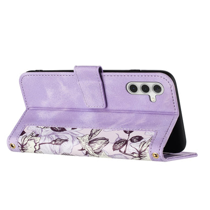 For Samsung Galaxy S25 5G Floral Pattern Leather Phone Case with Lanyard(Light Purple) by buy2fix