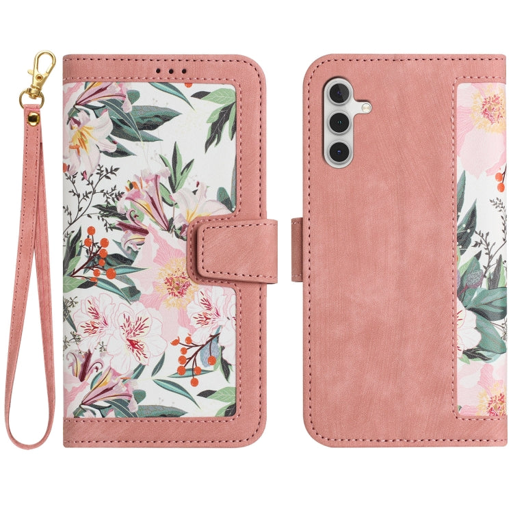 For Samsung Galaxy S25 5G Floral Pattern Leather Phone Case with Lanyard(Pink) by buy2fix
