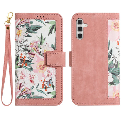 For Samsung Galaxy S25 5G Floral Pattern Leather Phone Case with Lanyard(Pink) by buy2fix
