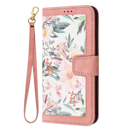 For Samsung Galaxy S25 5G Floral Pattern Leather Phone Case with Lanyard(Pink) by buy2fix
