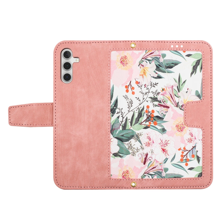 For Samsung Galaxy S25 5G Floral Pattern Leather Phone Case with Lanyard(Pink) by buy2fix