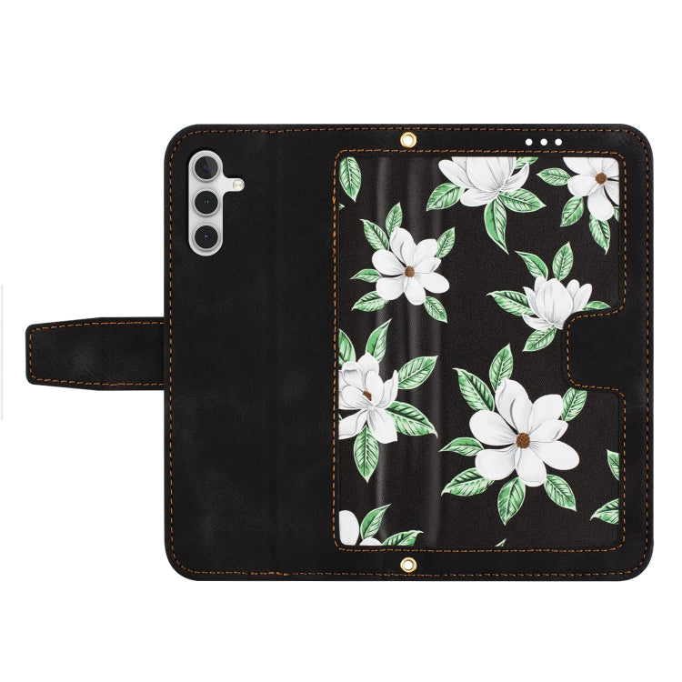 For Samsung Galaxy S25 5G Floral Pattern Leather Phone Case with Lanyard(Black) by buy2fix
