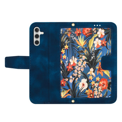 For Samsung Galaxy S25 5G Floral Pattern Leather Phone Case with Lanyard(Dark Blue) by buy2fix