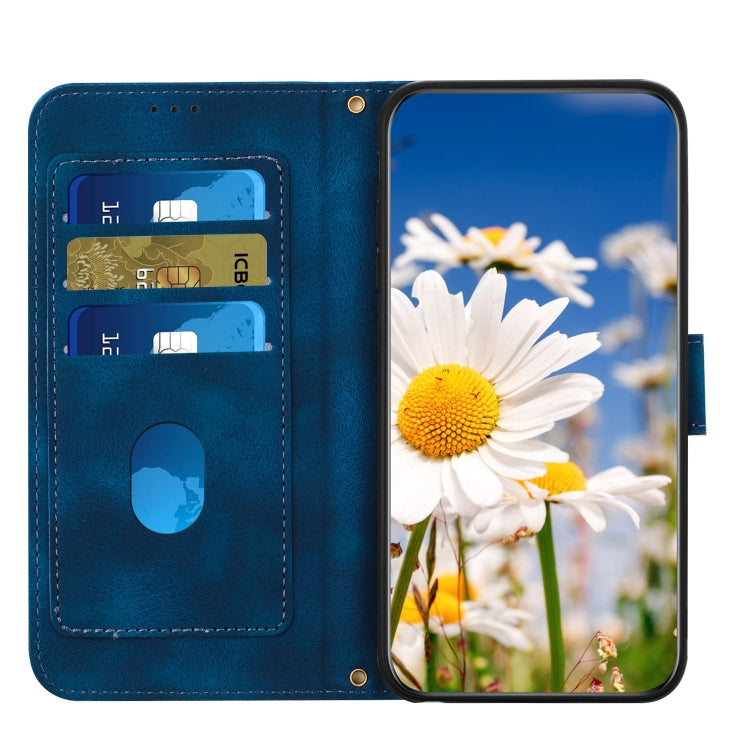 For Samsung Galaxy S25 5G Floral Pattern Leather Phone Case with Lanyard(Dark Blue) by buy2fix