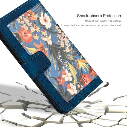 For Samsung Galaxy S25 5G Floral Pattern Leather Phone Case with Lanyard(Dark Blue) by buy2fix