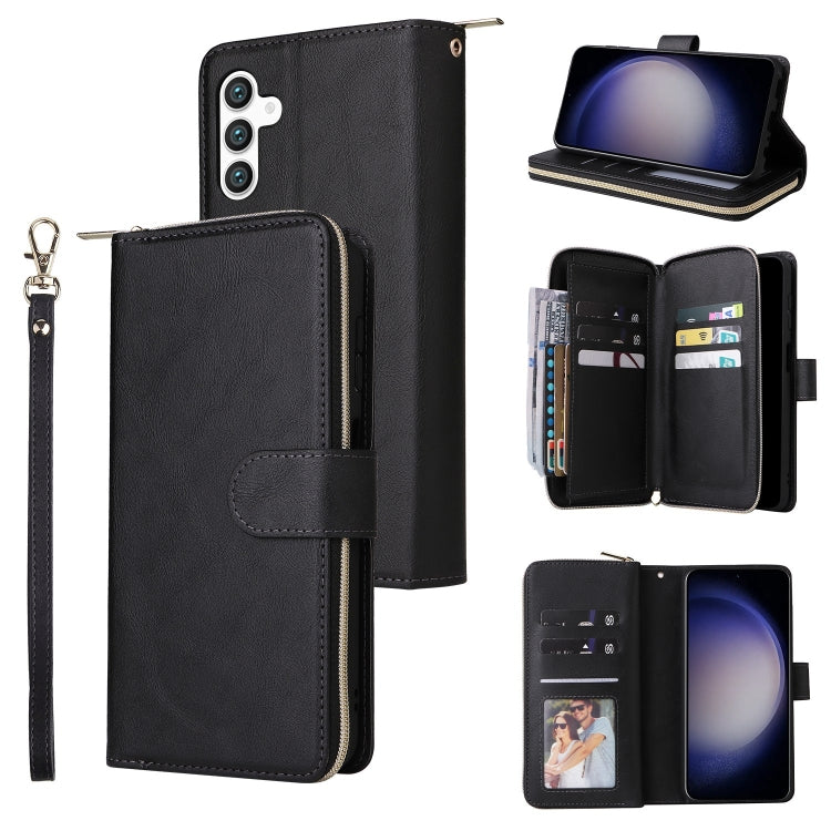 For Samsung Galaxy S25 5G 9-Card Slots Zipper Wallet Bag Leather Phone Case(Black) by buy2fix
