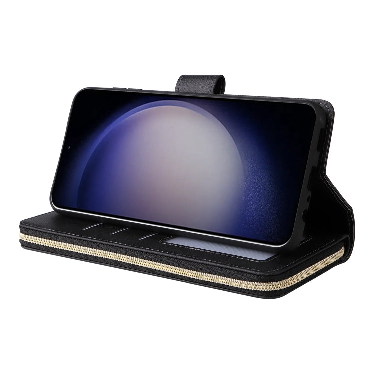 For Samsung Galaxy S25 5G 9-Card Slots Zipper Wallet Bag Leather Phone Case(Black) by buy2fix