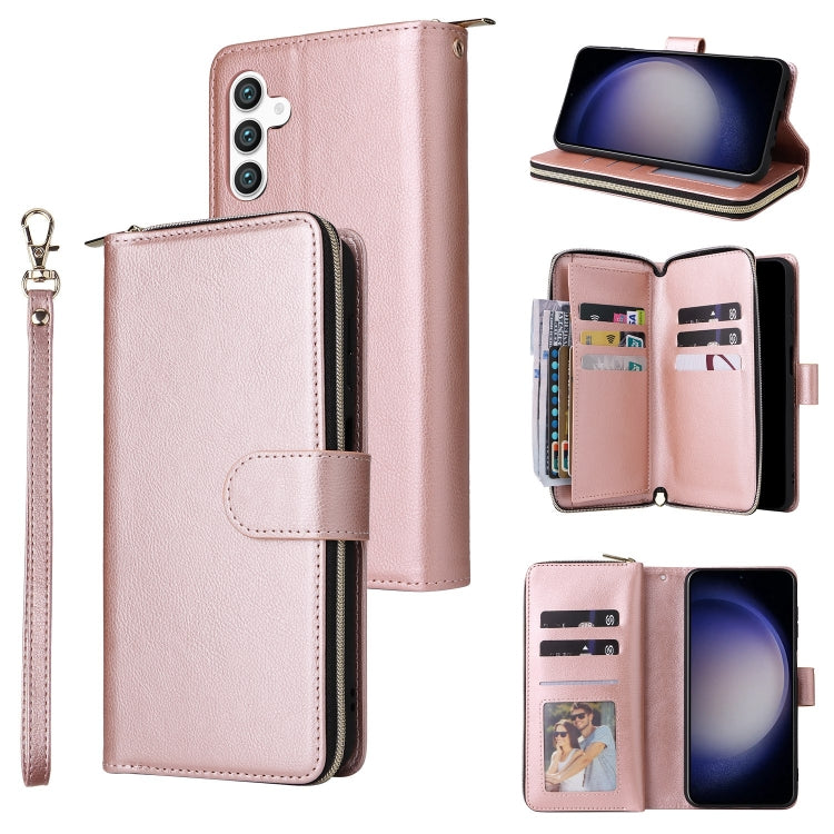 For Samsung Galaxy S25 5G 9-Card Slots Zipper Wallet Bag Leather Phone Case(Rose Gold) by buy2fix
