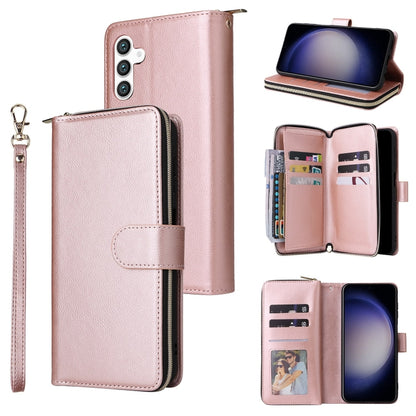 For Samsung Galaxy S25 5G 9-Card Slots Zipper Wallet Bag Leather Phone Case(Rose Gold) by buy2fix