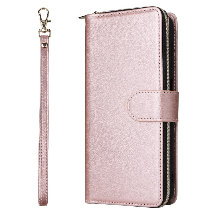 For Samsung Galaxy S25 5G 9-Card Slots Zipper Wallet Bag Leather Phone Case(Rose Gold) by buy2fix