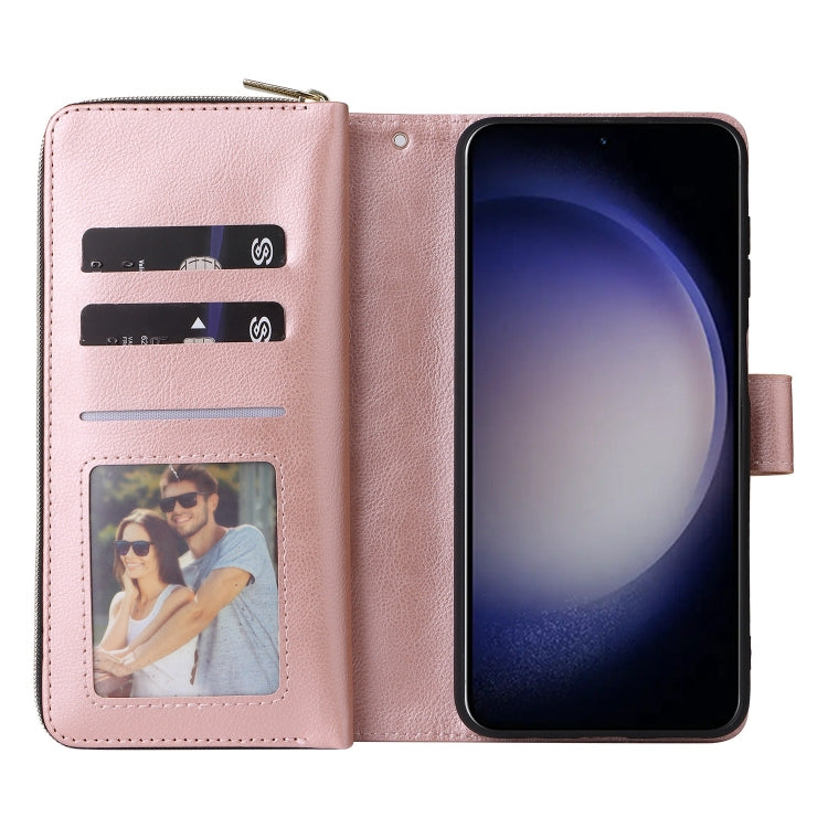 For Samsung Galaxy S25 5G 9-Card Slots Zipper Wallet Bag Leather Phone Case(Rose Gold) by buy2fix