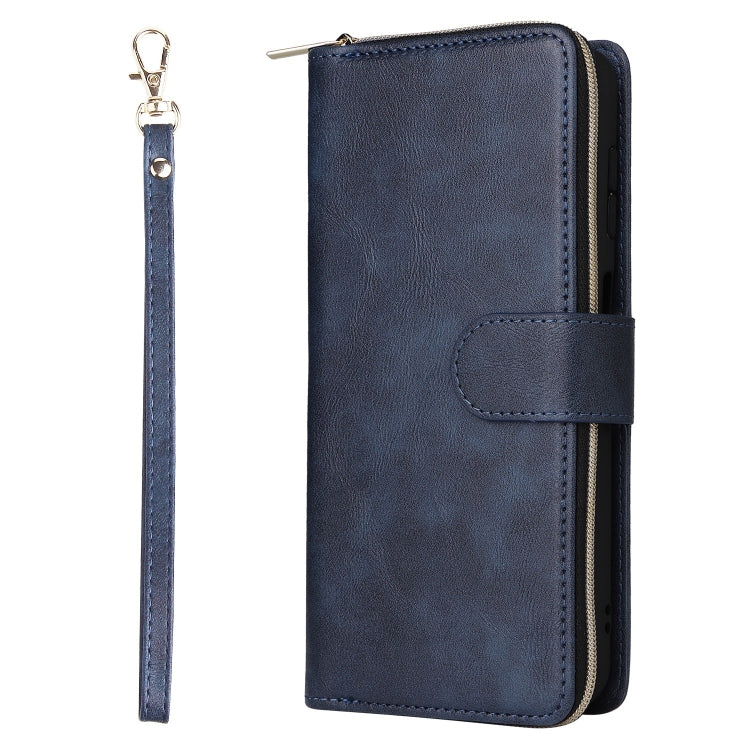 For Samsung Galaxy S25 5G 9-Card Slots Zipper Wallet Bag Leather Phone Case(Blue) by buy2fix