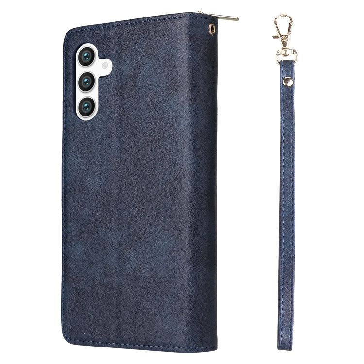 For Samsung Galaxy S25 5G 9-Card Slots Zipper Wallet Bag Leather Phone Case(Blue) by buy2fix