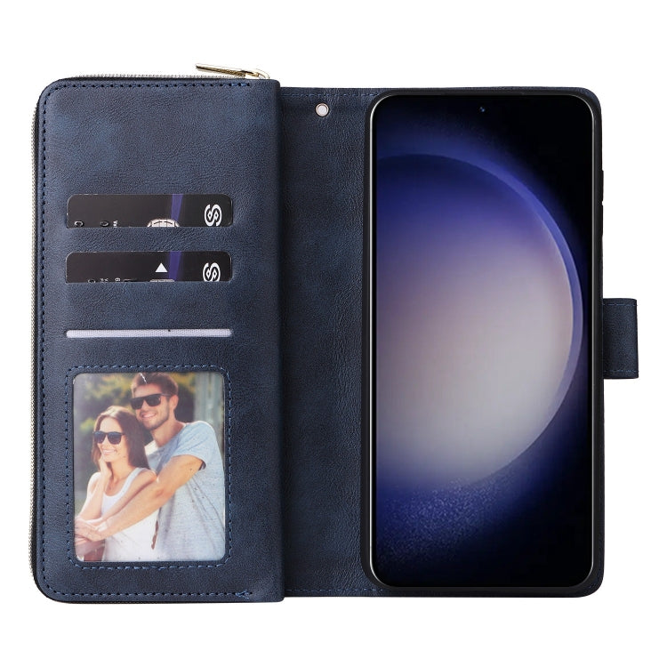 For Samsung Galaxy S25 5G 9-Card Slots Zipper Wallet Bag Leather Phone Case(Blue) by buy2fix