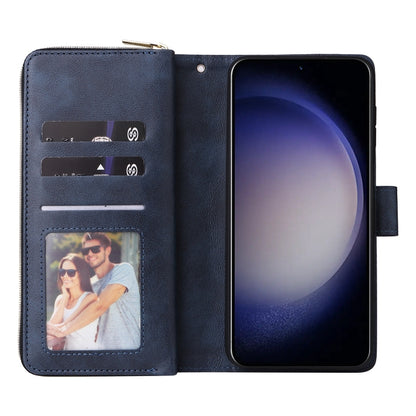 For Samsung Galaxy S25 5G 9-Card Slots Zipper Wallet Bag Leather Phone Case(Blue) by buy2fix