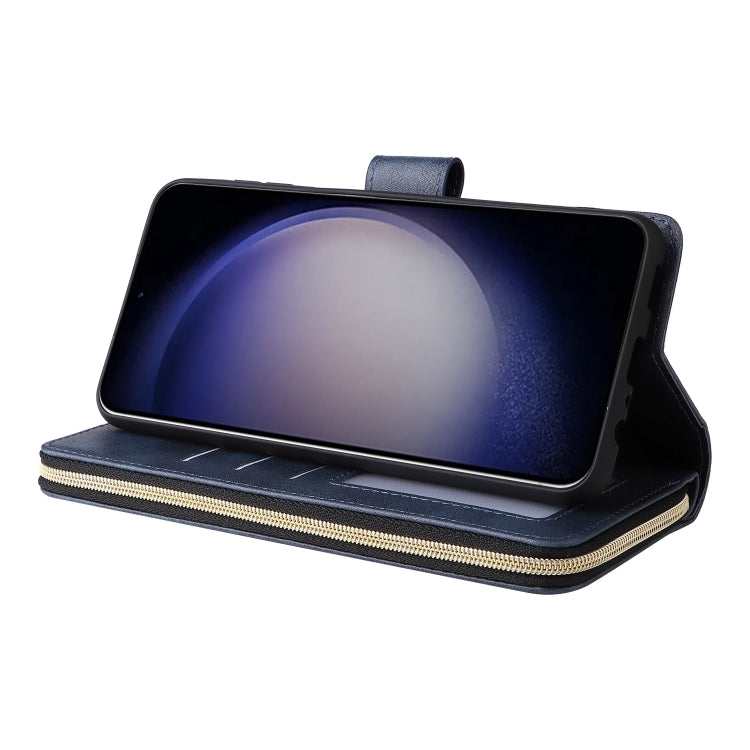 For Samsung Galaxy S25 5G 9-Card Slots Zipper Wallet Bag Leather Phone Case(Blue) by buy2fix