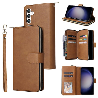 For Samsung Galaxy S25 5G 9-Card Slots Zipper Wallet Bag Leather Phone Case(Brown) by buy2fix