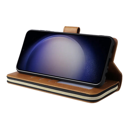 For Samsung Galaxy S25 5G 9-Card Slots Zipper Wallet Bag Leather Phone Case(Brown) by buy2fix