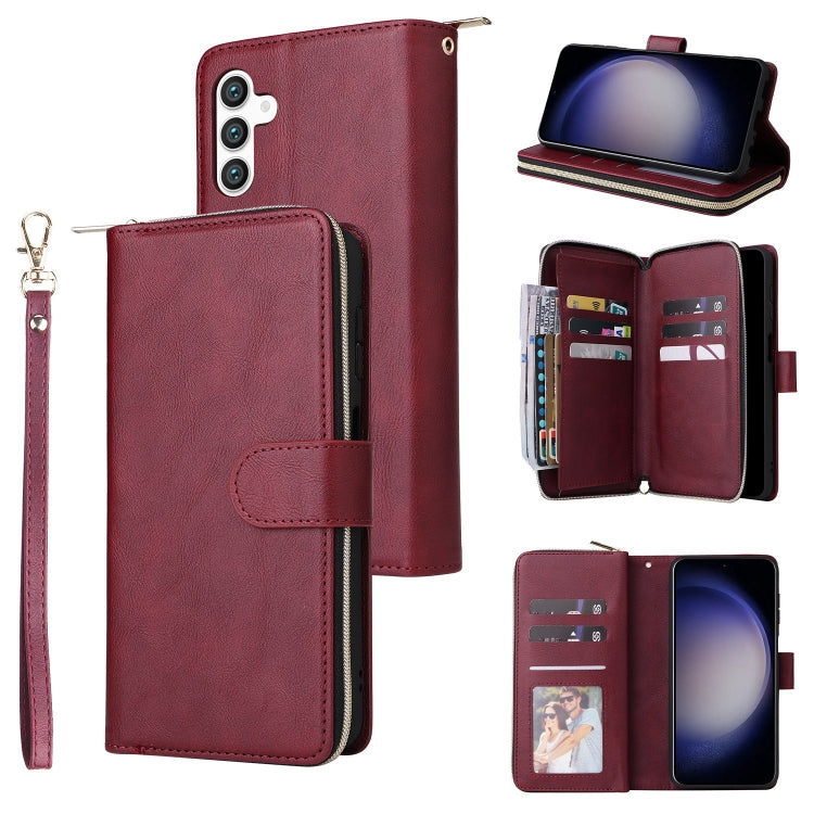 For Samsung Galaxy S25 5G 9-Card Slots Zipper Wallet Bag Leather Phone Case(Wine Red) by buy2fix