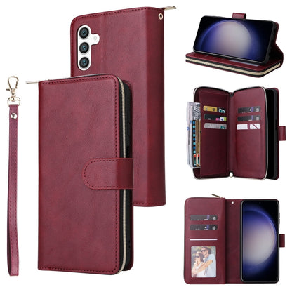 For Samsung Galaxy S25 5G 9-Card Slots Zipper Wallet Bag Leather Phone Case(Wine Red) by buy2fix
