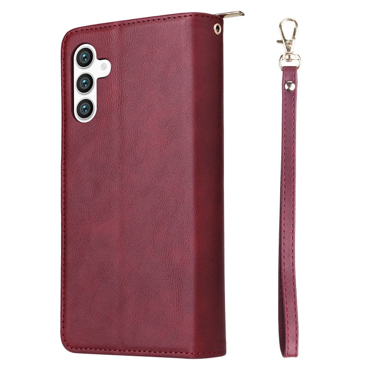 For Samsung Galaxy S25 5G 9-Card Slots Zipper Wallet Bag Leather Phone Case(Wine Red) by buy2fix