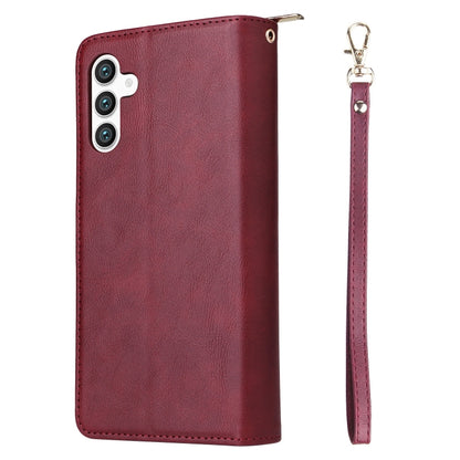 For Samsung Galaxy S25 5G 9-Card Slots Zipper Wallet Bag Leather Phone Case(Wine Red) by buy2fix
