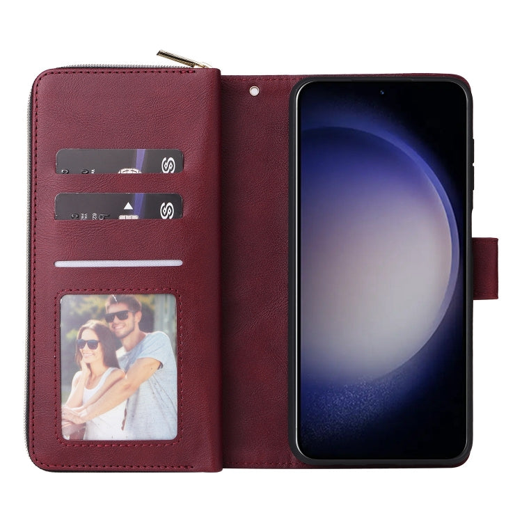 For Samsung Galaxy S25 5G 9-Card Slots Zipper Wallet Bag Leather Phone Case(Wine Red) by buy2fix
