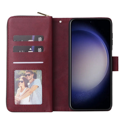 For Samsung Galaxy S25 5G 9-Card Slots Zipper Wallet Bag Leather Phone Case(Wine Red) by buy2fix