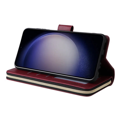 For Samsung Galaxy S25 5G 9-Card Slots Zipper Wallet Bag Leather Phone Case(Wine Red) by buy2fix