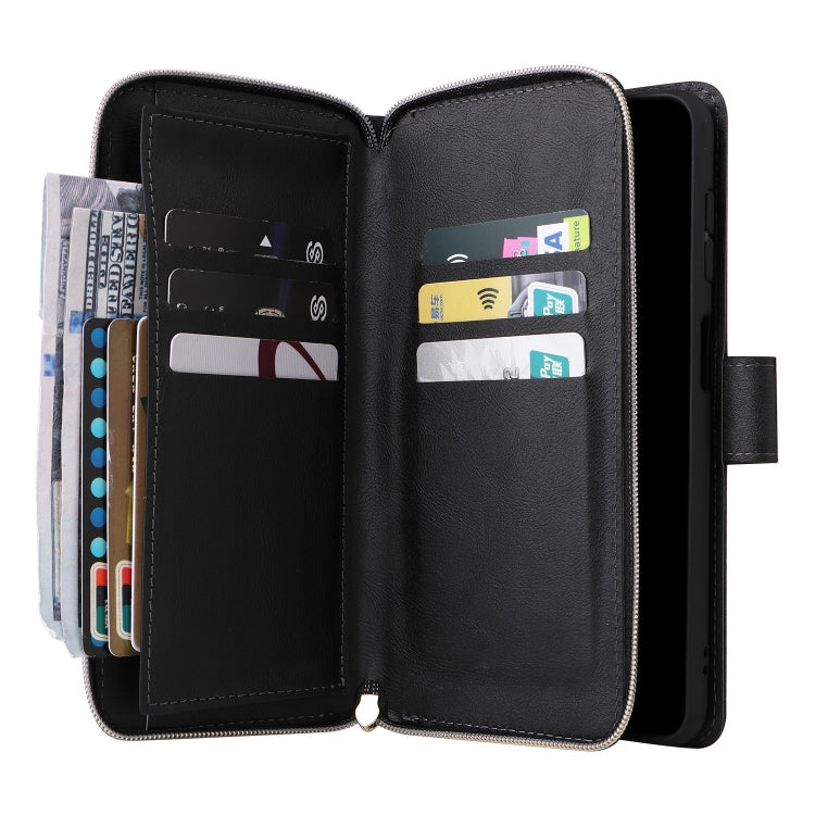 For Samsung Galaxy S25+ 5G 9-Card Slots Zipper Wallet Bag Leather Phone Case(Black) by buy2fix