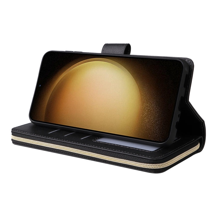 For Samsung Galaxy S25+ 5G 9-Card Slots Zipper Wallet Bag Leather Phone Case(Black) by buy2fix