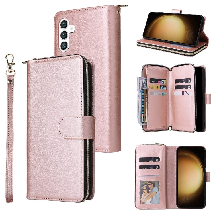 For Samsung Galaxy S25+ 5G 9-Card Slots Zipper Wallet Bag Leather Phone Case(Rose Gold) by buy2fix