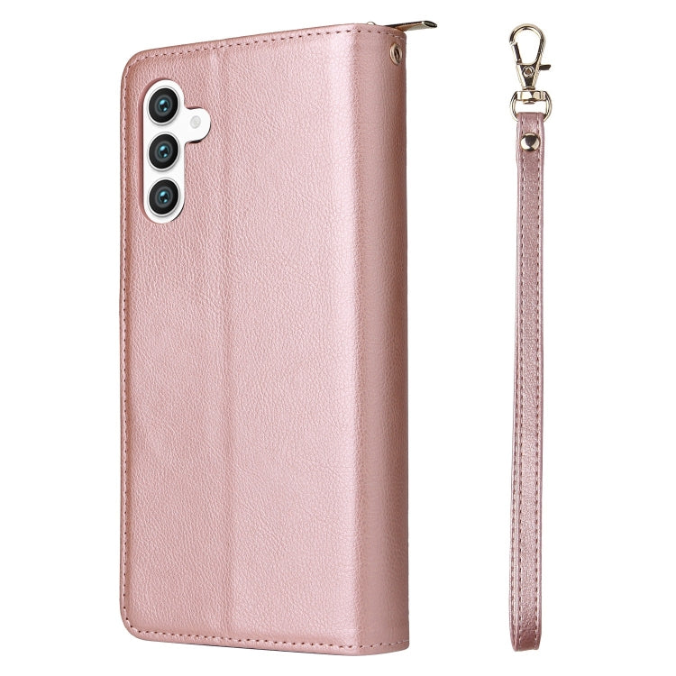 For Samsung Galaxy S25+ 5G 9-Card Slots Zipper Wallet Bag Leather Phone Case(Rose Gold) by buy2fix