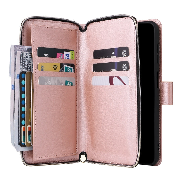 For Samsung Galaxy S25+ 5G 9-Card Slots Zipper Wallet Bag Leather Phone Case(Rose Gold) by buy2fix