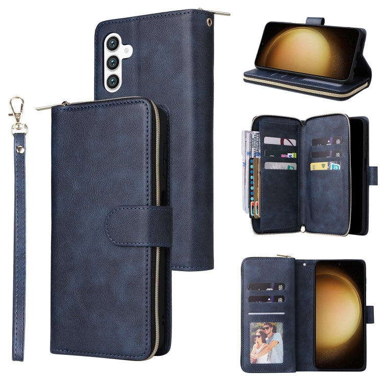 For Samsung Galaxy S25+ 5G 9-Card Slots Zipper Wallet Bag Leather Phone Case(Blue) by buy2fix