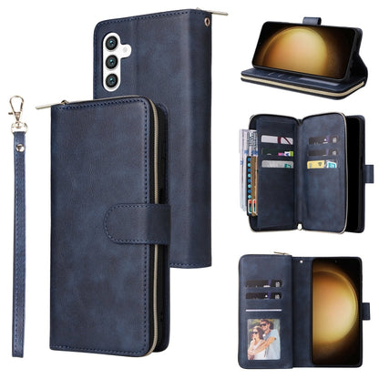 For Samsung Galaxy S25+ 5G 9-Card Slots Zipper Wallet Bag Leather Phone Case(Blue) by buy2fix