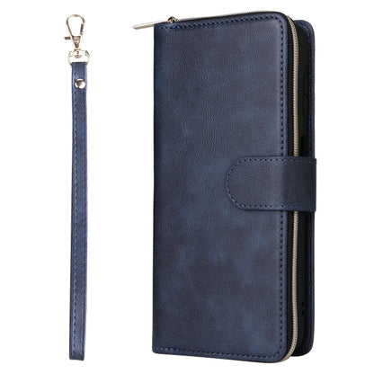 For Samsung Galaxy S25+ 5G 9-Card Slots Zipper Wallet Bag Leather Phone Case(Blue) by buy2fix