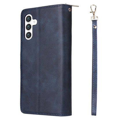 For Samsung Galaxy S25+ 5G 9-Card Slots Zipper Wallet Bag Leather Phone Case(Blue) by buy2fix