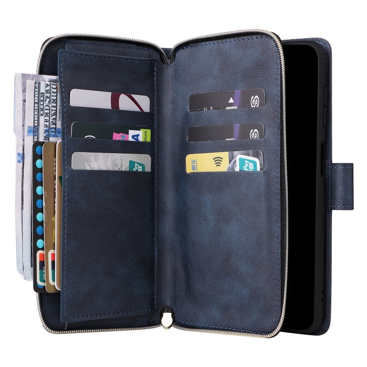 For Samsung Galaxy S25+ 5G 9-Card Slots Zipper Wallet Bag Leather Phone Case(Blue) by buy2fix