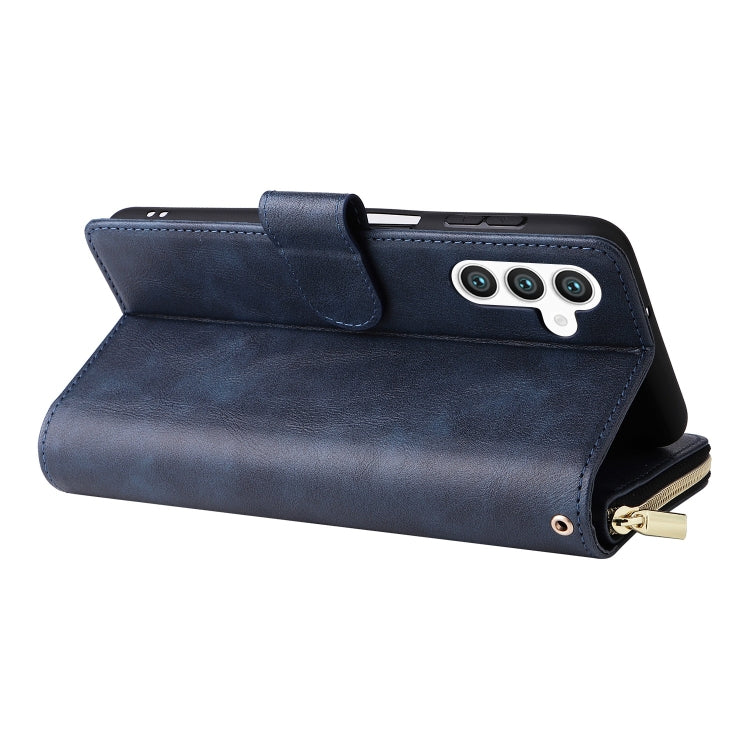 For Samsung Galaxy S25+ 5G 9-Card Slots Zipper Wallet Bag Leather Phone Case(Blue) by buy2fix