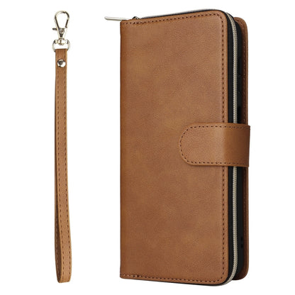 For Samsung Galaxy S25+ 5G 9-Card Slots Zipper Wallet Bag Leather Phone Case(Brown) by buy2fix