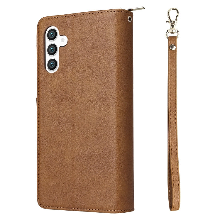 For Samsung Galaxy S25+ 5G 9-Card Slots Zipper Wallet Bag Leather Phone Case(Brown) by buy2fix