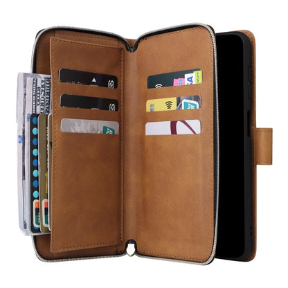 For Samsung Galaxy S25+ 5G 9-Card Slots Zipper Wallet Bag Leather Phone Case(Brown) by buy2fix